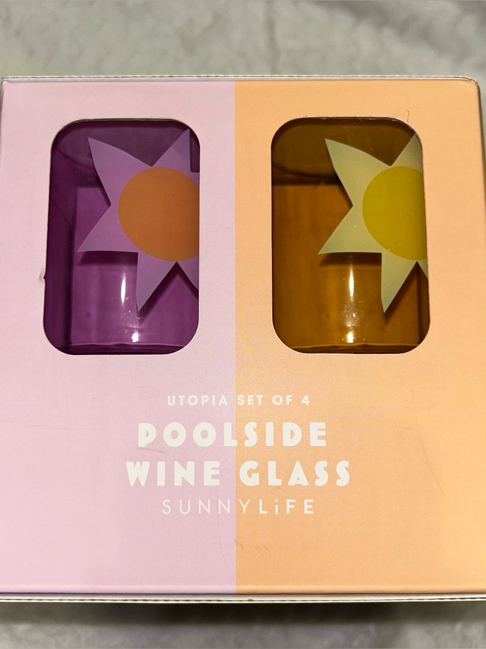 Sunnylife Set Of 4 Utopia Pool Wine Glasses Pink, Blue, Clear & Yellow NIB - Picture 7 of 7